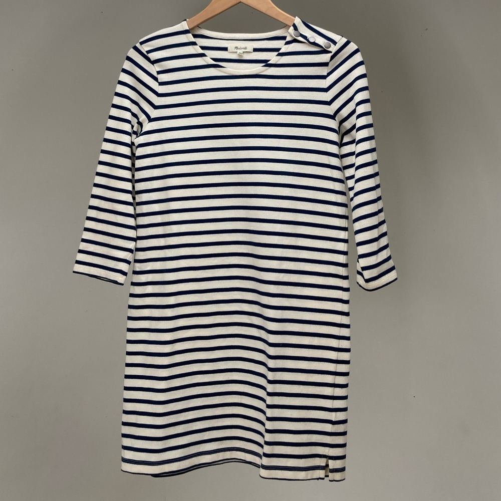 Madewell | Blue & White Cotton Striped Long Sleeve Dress
